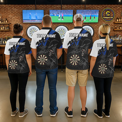 Personalized Grim Reaper Chain Darts Shirts For Women Custom Skull Darts League Team Jersey | Blue TDM7184