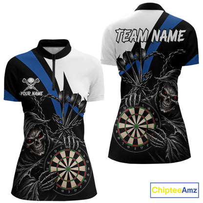 Personalized Grim Reaper Chain Darts Shirts For Women Custom Skull Darts League Team Jersey | Blue TDM7184