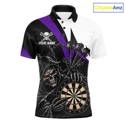 Personalized Grim Reaper Chain Darts Shirts For Men Custom Skull Darts League Team Jersey | Purple TDM7185