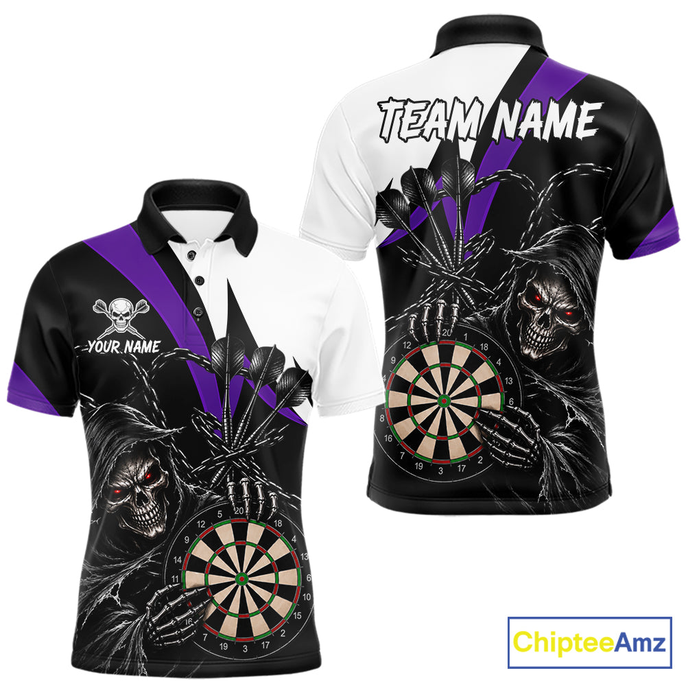 Personalized Grim Reaper Chain Darts Shirts For Men Custom Skull Darts League Team Jersey | Purple TDM7185