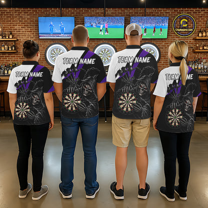 Personalized Grim Reaper Chain Darts Shirts For Men Custom Skull Darts League Team Jersey | Purple TDM7185