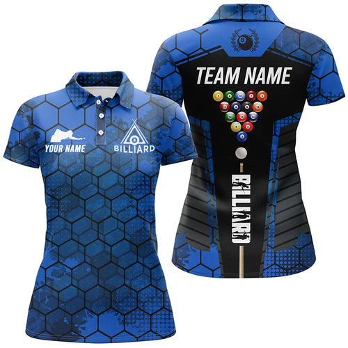 Blue Grunge Hexagon Billiard Shirts For Women Custom Pool Jerseys, Billiard Tournament Team Shirts TDM2707