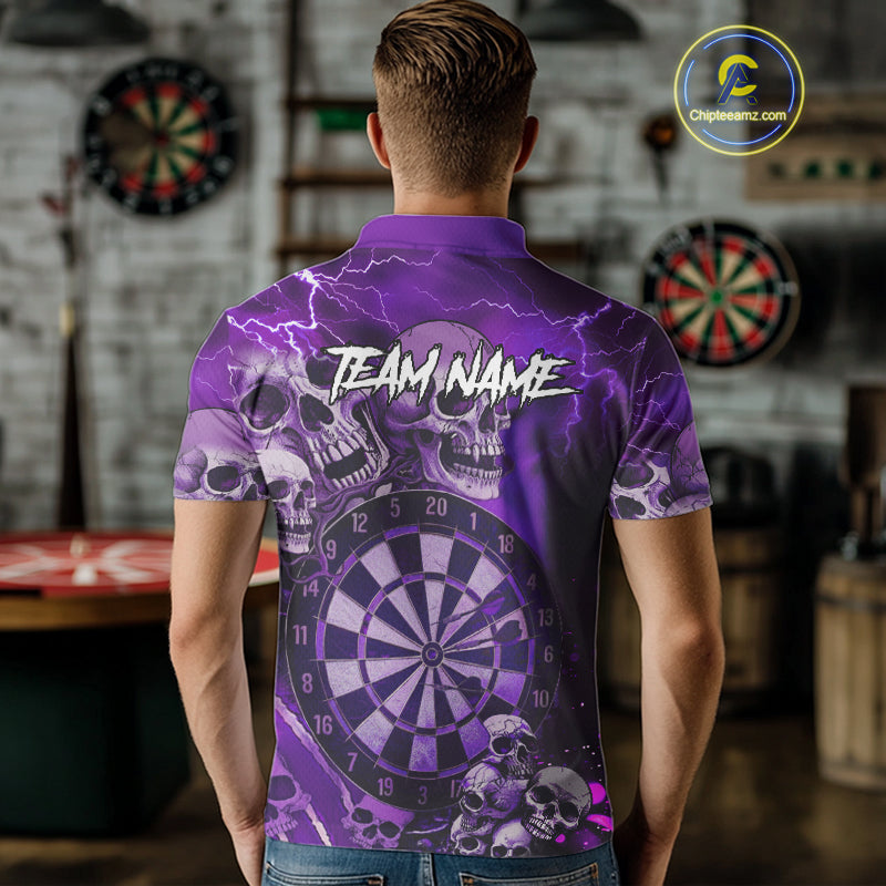 Purple Funny Skull Lightning Darts Shirt For Men Custom Darts Team Jersey Polo & Quarter Zip TDM4979
