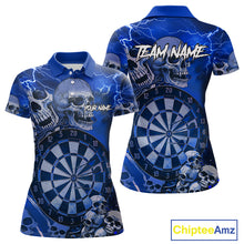 Load image into Gallery viewer, Blue Funny Skull Lightning Darts Shirt For Women Custom Darts Team Jersey Polo &amp; Quarter Zip TDM4980