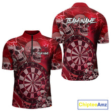 Load image into Gallery viewer, Red Funny Skull Lightning Darts Shirt For Men Custom Darts Team Jersey Polo &amp; Quarter Zip TDM4981