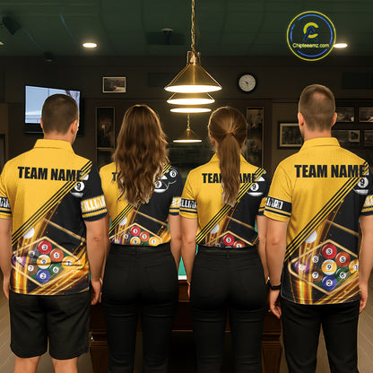 Personalized Yellow Black 9 Ball Pool Billiard Shirt For Men, Billiard Team Jersey Polo & 1/4 Zip TDM5906