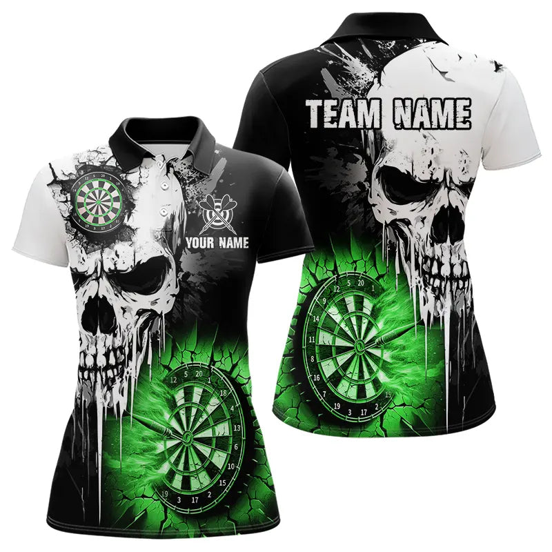 Personalized Grunge Skull Crack Wall Women Dart Shirts Custom Darts League Team Jerseys |Green TDM3699