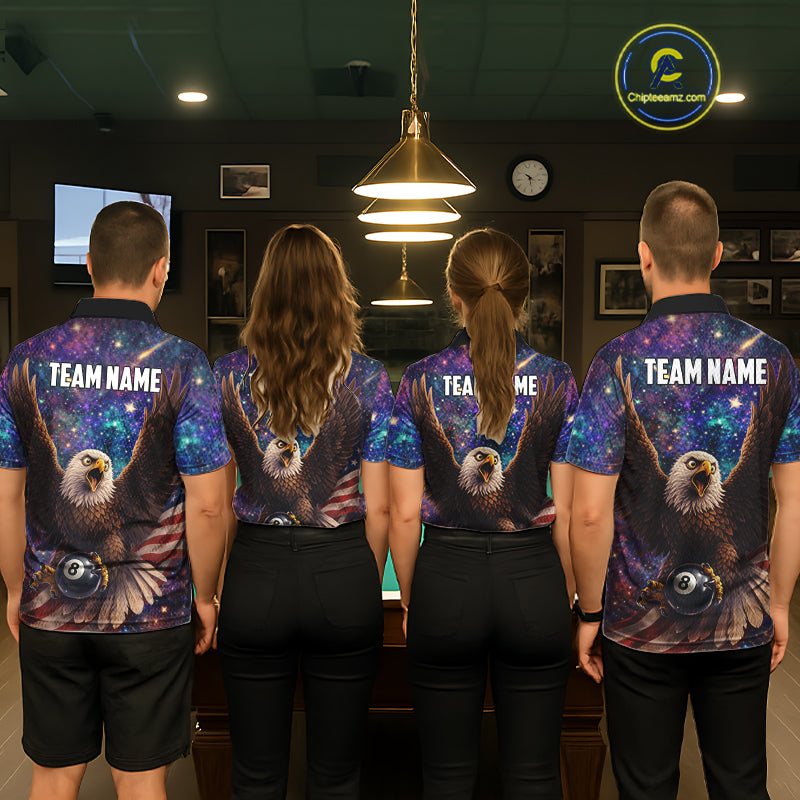 Funny Eagle Galaxy Billiard Shirt For Men Custom 8 Ball Pool Team Jersey Polo &1/4 Zip TDM6044