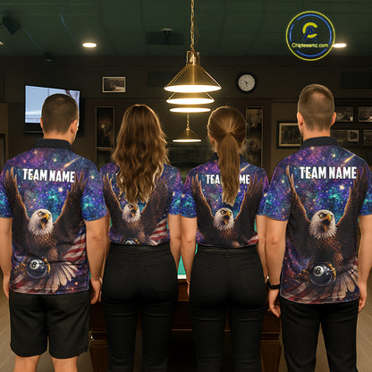 Funny Eagle Galaxy Billiard Shirt For Men Custom 8 Ball Pool Team Jersey Polo &1/4 Zip TDM6044