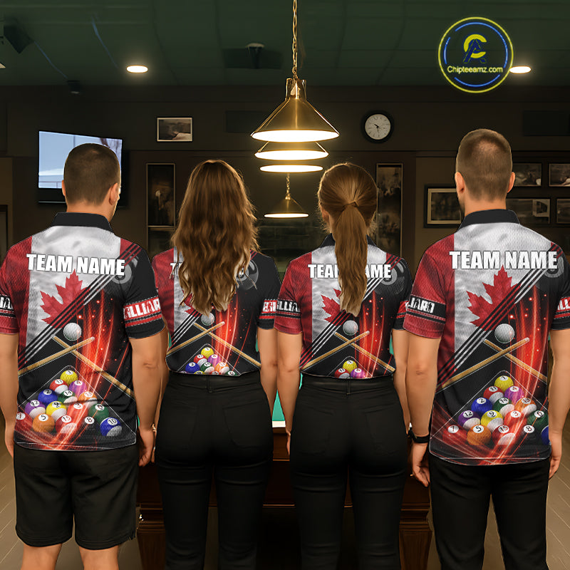 Canada Flag Custom Billiard Polo & 1/4 Zip Shirt For Men, Patriotic 8 Ball Pool Team Jersey TDM6045