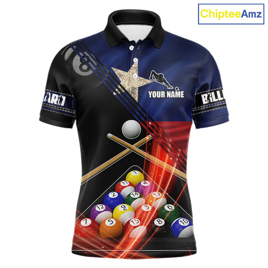 Texas Flag Custom Billiard Polo & 1/4 Zip Shirt For Men, Patriotic 8 Ball Pool Team Jersey TDM6046