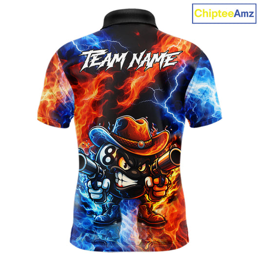 Blue And Orange Funny 8 Ball Flame Billiard Shirt For Men, Pool Team Jersey Polo & 1/4 Zip TDM6051