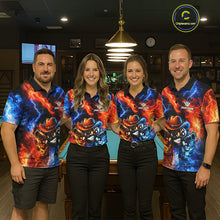 Load image into Gallery viewer, Blue And Orange Funny 8 Ball Flame Billiard Shirt For Women, Pool Team Jersey Polo &amp; 1/4 Zip TDM6051