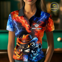 Load image into Gallery viewer, Blue And Orange Funny 8 Ball Flame Billiard Shirt For Women, Pool Team Jersey Polo &amp; 1/4 Zip TDM6051