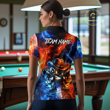Load image into Gallery viewer, Blue And Orange Funny 8 Ball Flame Billiard Shirt For Women, Pool Team Jersey Polo &amp; 1/4 Zip TDM6051