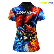 Load image into Gallery viewer, Blue And Orange Funny 8 Ball Flame Billiard Shirt For Women, Pool Team Jersey Polo &amp; 1/4 Zip TDM6051