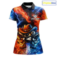 Load image into Gallery viewer, Blue And Orange Funny 8 Ball Flame Billiard Shirt For Women, Pool Team Jersey Polo &amp; 1/4 Zip TDM6051