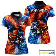 Load image into Gallery viewer, Blue And Orange Funny 8 Ball Flame Billiard Shirt For Women, Pool Team Jersey Polo &amp; 1/4 Zip TDM6051