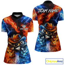 Load image into Gallery viewer, Blue And Orange Funny 8 Ball Flame Billiard Shirt For Women, Pool Team Jersey Polo &amp; 1/4 Zip TDM6051