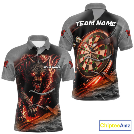Personalized Wolf Lightning Darts Shirt For Men, Darts Team Jersey Polo & 1/4 Zip |Orange TDM6304