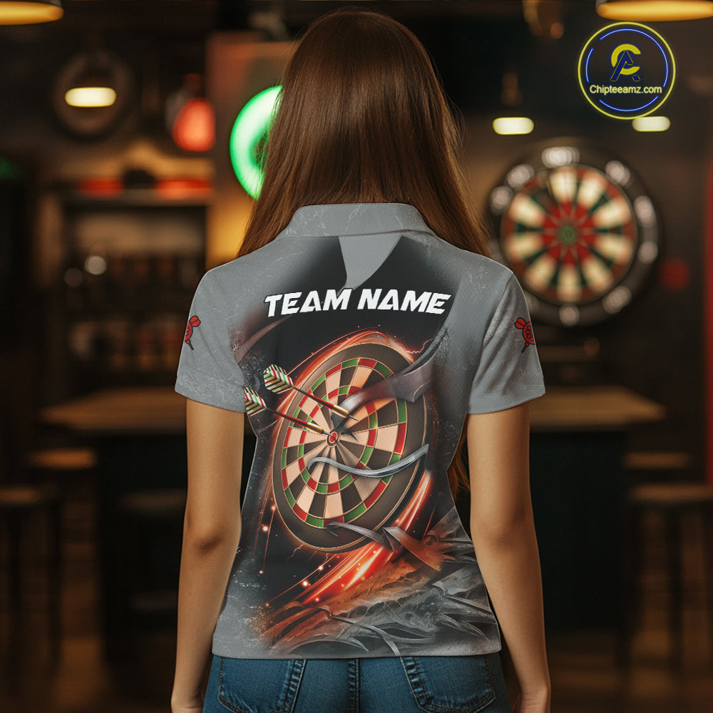 Personalized Wolf Lightning Darts Shirt For Women, Darts Team Jersey Polo & 1/4 Zip |Orange TDM6304