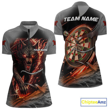 Personalized Wolf Lightning Darts Shirt For Women, Darts Team Jersey Polo & 1/4 Zip |Orange TDM6304
