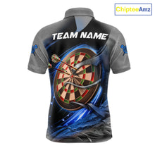 Load image into Gallery viewer, Personalized Wolf Lightning Darts Shirt For Men, Darts Team Jersey Polo &amp; 1/4 Zip |Blue TDM6305