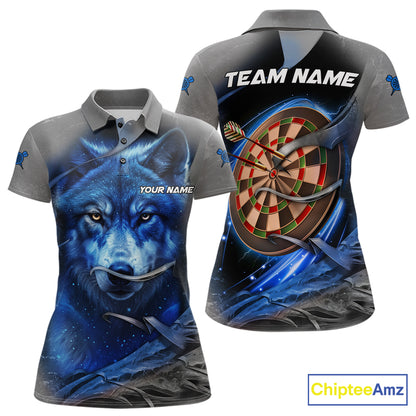 Personalized Wolf Lightning Darts Shirt For Women, Darts Team Jersey Polo & 1/4 Zip |Blue TDM6305