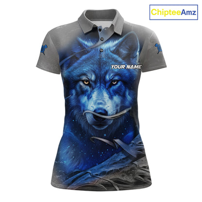 Personalized Wolf Lightning Darts Shirt For Women, Darts Team Jersey Polo & 1/4 Zip |Blue TDM6305