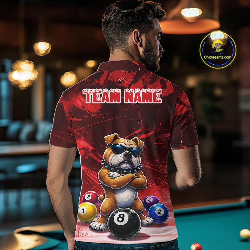 Funny Bulldog Pool Balls Billiard Shirt For Men Custom Billiard Team Jersey Polo & 1/4 Zip |Red TDM6477