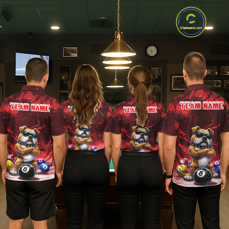 Funny Bulldog Pool Balls Billiard Shirt For Men Custom Billiard Team Jersey Polo & 1/4 Zip |Red TDM6477