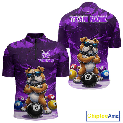 Funny Bulldog Pool Balls Billiard Shirt For Men Custom Billiard Team Jersey Polo & 1/4 Zip |Purple TDM6478