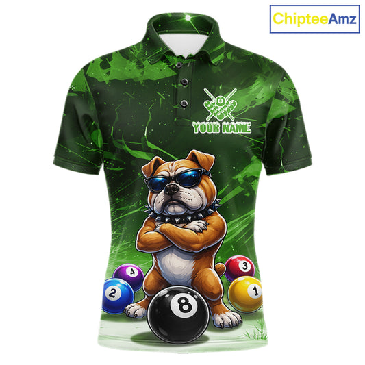 Funny Bulldog Pool Balls Billiard Shirt For Men Custom Billiard Team Jersey Polo & 1/4 Zip |Green TDM6479