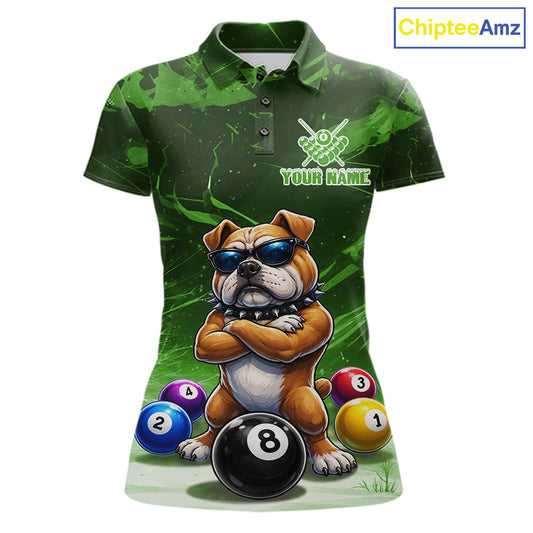 Funny Bulldog Pool Balls Billiard Shirt For Women Custom Billiard Team Jersey Polo & 1/4 Zip |Green TDM6479