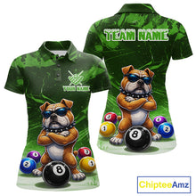 Load image into Gallery viewer, Funny Bulldog Pool Balls Billiard Shirt For Women Custom Billiard Team Jersey Polo &amp; 1/4 Zip |Green TDM6479