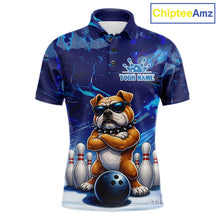 Load image into Gallery viewer, Personalized Blue Funny Bulldog Bowling Shirt For Men Custom Bowling Team Jersey Polo &amp; 1/4 Zip TDM6480