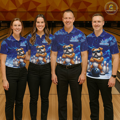 Personalized Blue Funny Bulldog Bowling Shirt For Women Custom Bowling Team Jersey Polo & 1/4 Zip TDM6480