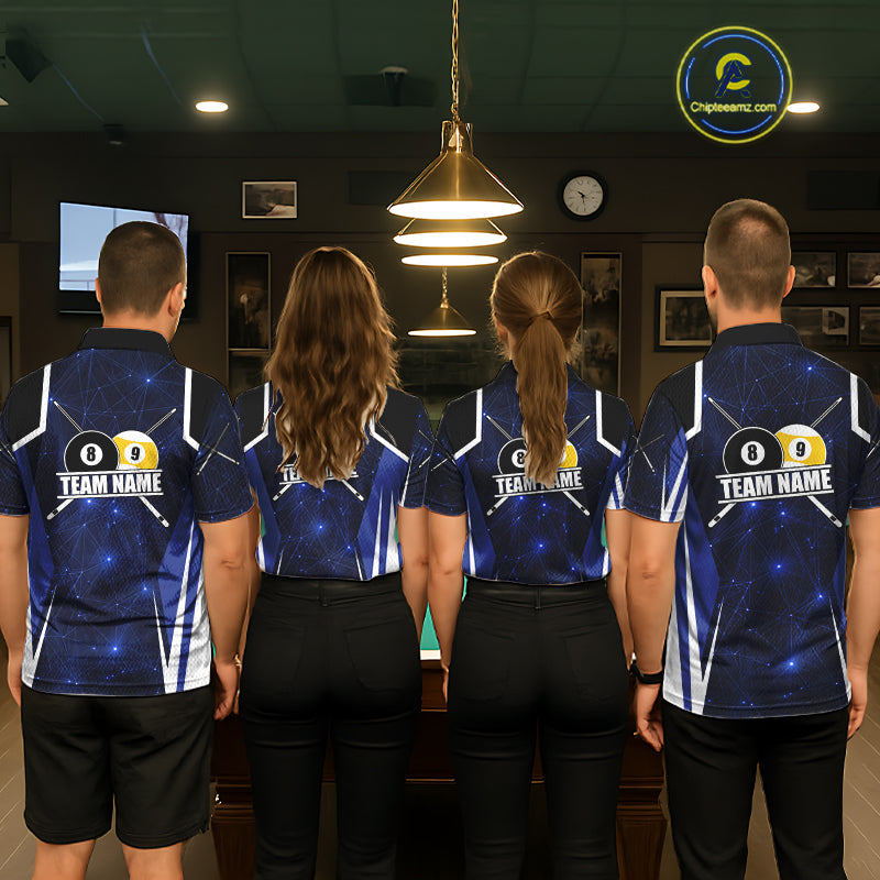 Blue 8 Ball & 9 Ball Pool Billiard Shirt For Men Custom Geometric Billiard Jersey Polo & 1/4 Zip TDM6482