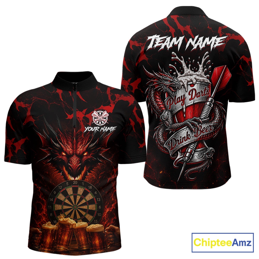 Black And Red Personalized Dragon Beer Darts Shirts For Men Custom Darts League Team Jersey TDM7205