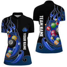 Load image into Gallery viewer, 3D Billiard Balls Fire Flame Custom Pool Shirts For Women, Billiard League Team Jerseys | Blue TDM2719