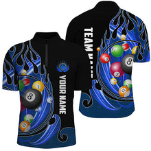 Load image into Gallery viewer, 3D Billiard Balls Fire Flame Custom Pool Shirts For Men, Billiard League Team Jerseys | Blue TDM2719