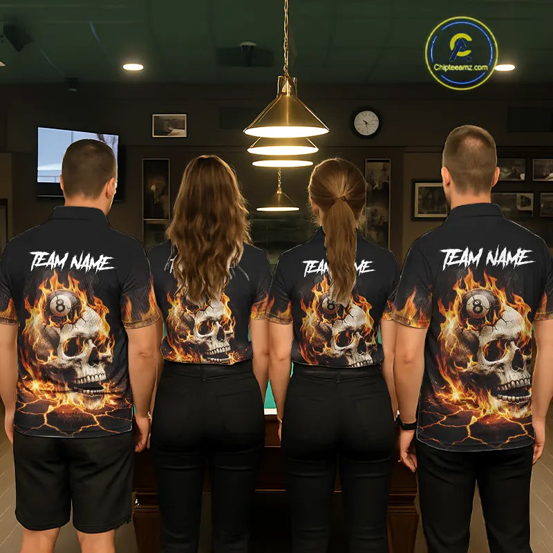 Orange Flaming Skull 8 Ball Billiard Shirt For Women Custom Pool Team Jersey Polo & Quarter Zip TDM5421