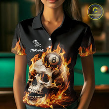 Load image into Gallery viewer, Orange Flaming Skull 8 Ball Billiard Shirt For Women Custom Pool Team Jersey Polo &amp; Quarter Zip TDM5421