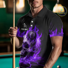 Load image into Gallery viewer, Purple Flaming Skull 8 Ball Billiard Shirt For Men Custom Pool Team Jersey Polo &amp; Quarter Zip TDM5423