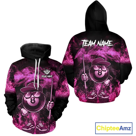 Pink Funny 8 Ball Pool Flame Smoke Billiard Hoodie For Men And Women Custom 8 Ball Hoodie Jersey TDM5693