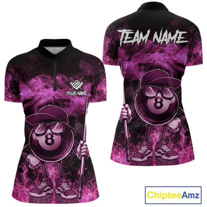 Pink Funny 8 Ball Pool Flame Smoke Billiard Shirt For Women Custom Billiard Team Jersey Uniform TDM5693