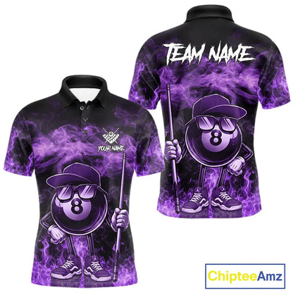 Purple Funny 8 Ball Pool Flame Smoke Billiard Shirt For Men Custom Billiard Team Jersey Uniform TDM5694