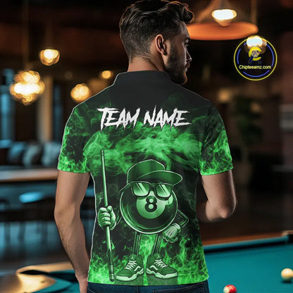 Green Funny 8 Ball Pool Flame Smoke Billiard Shirt For Men Custom Billiard Team Jersey Uniform TDM5695