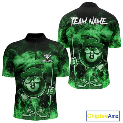 Green Funny 8 Ball Pool Flame Smoke Billiard Shirt For Men Custom Billiard Team Jersey Uniform TDM5695