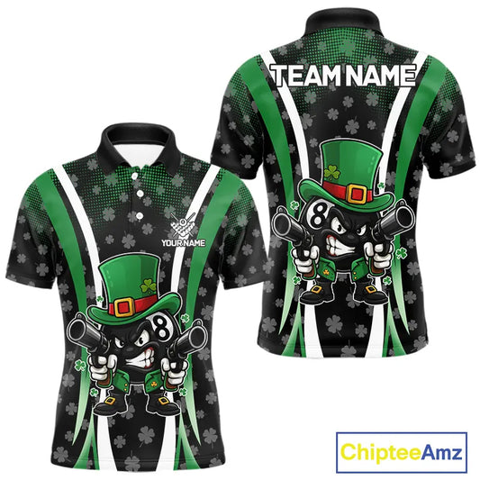 Custom St Patrick Day 8 Ball Pool Billiard Shirt For Men, Luckiest Shamrock Billiard Team Jersey TDM5698
